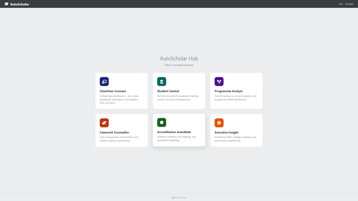 AutoScholar hub with six modules
